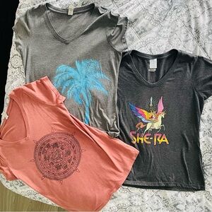 Graphic T-Shirts Set in Gray and Coral.
She-Ra, Aztec, Palm Tree.